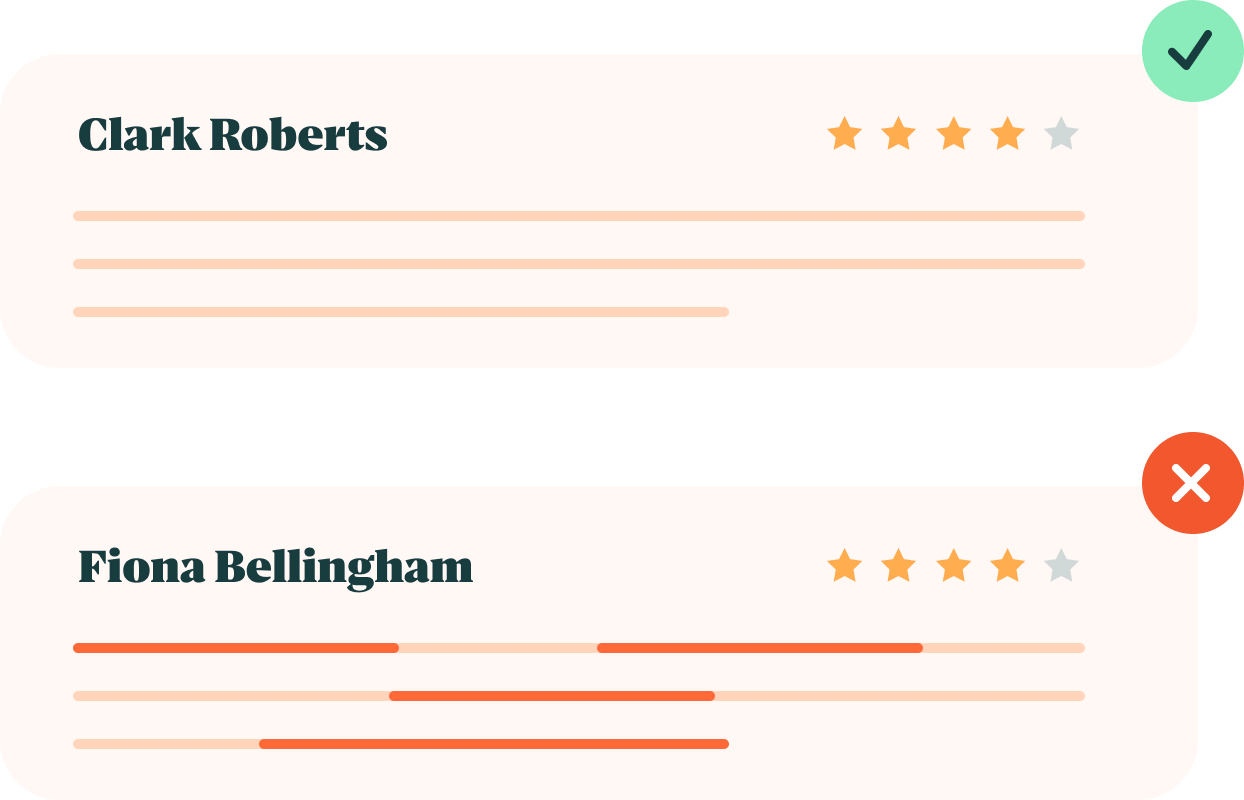 Illustration showing clear and unclear customer review examples for Konnect You.