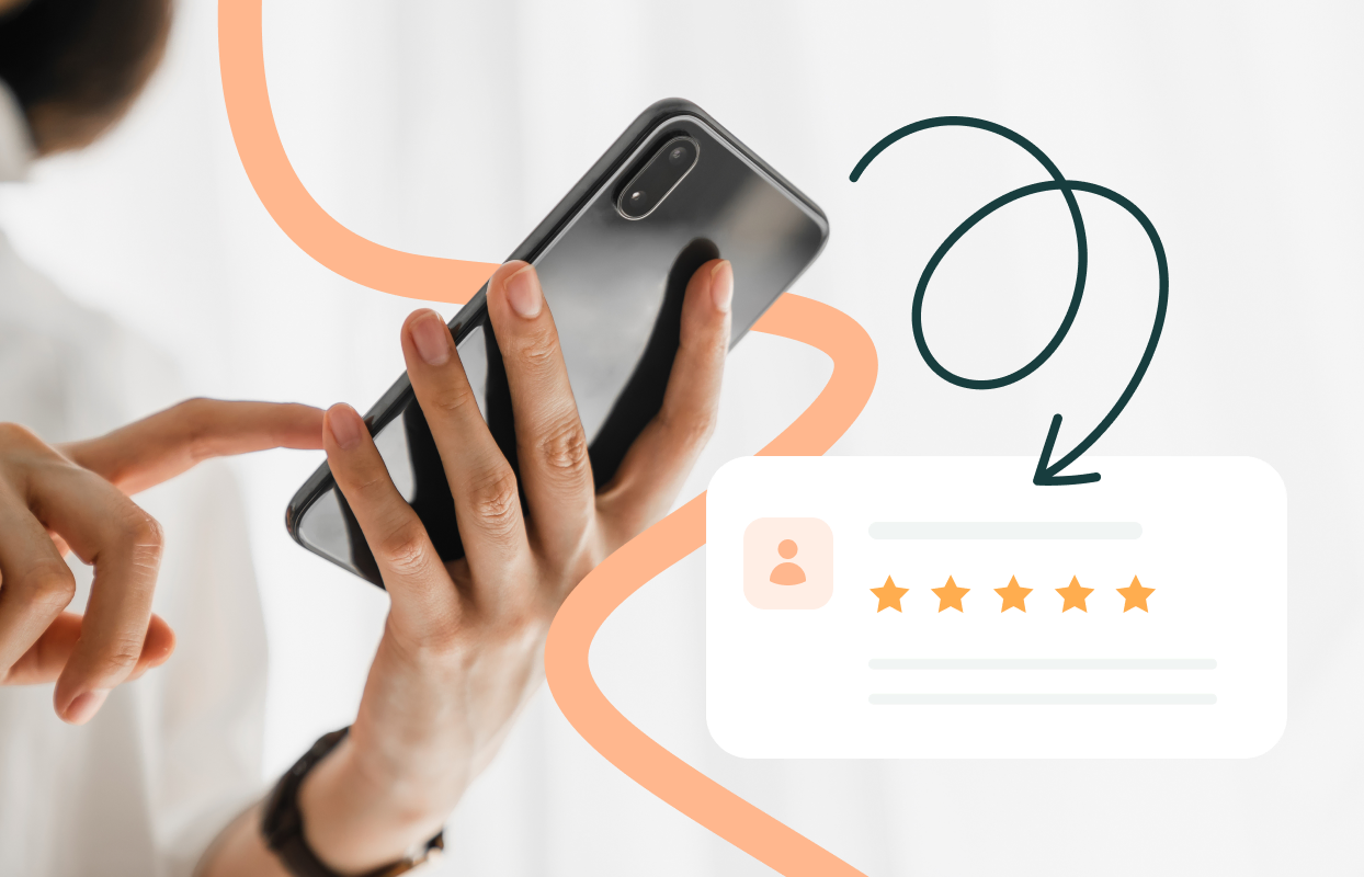 Person using a phone to read a five-star customer review on Konnect You.